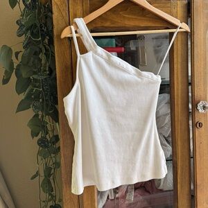 Maeve White One Shoulder Thick Ribbed Top Size Medium